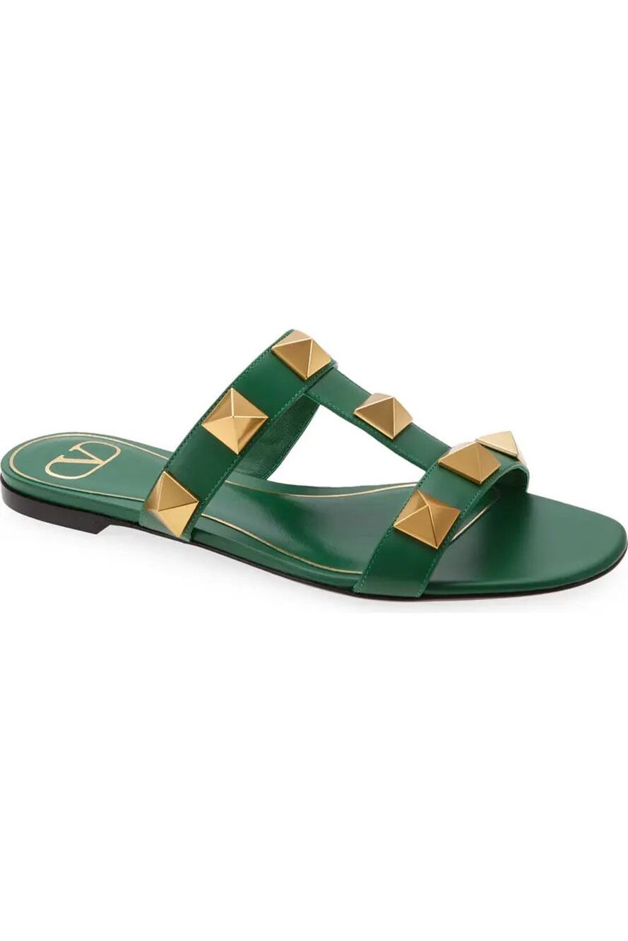 Valentino Garavani Roman Stud Slip On Slide Sandals Green Women's Size EU 36